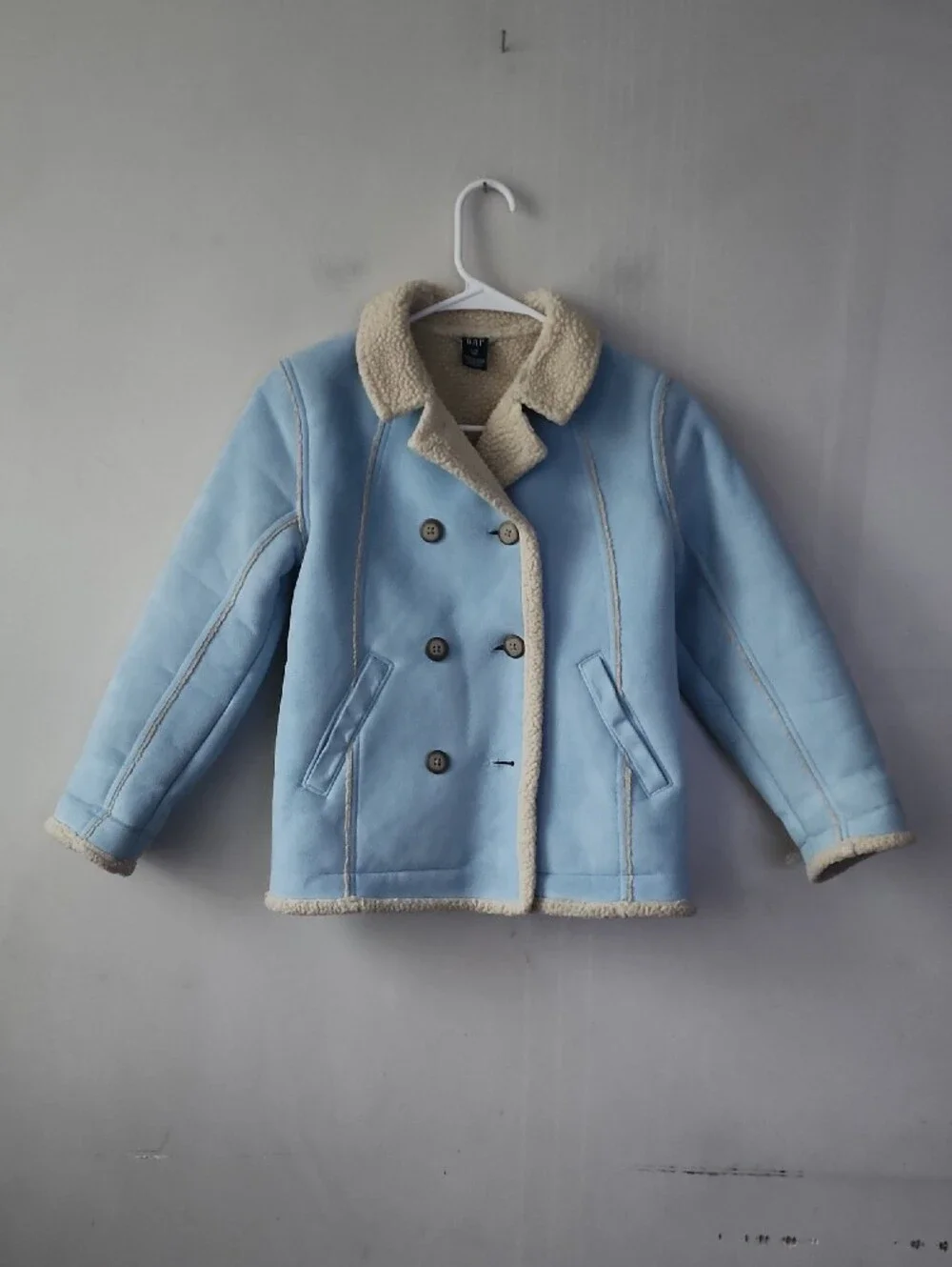 GAP Light Blue Sherpa-Trim Double-Breasted Peacoat